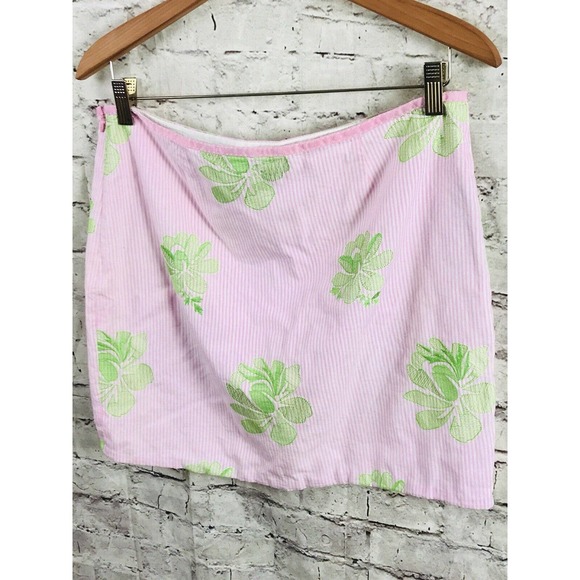 TIBI Womens 100% Cotton Pink Green Crochet Striped FLORAL Mini Skirt SZ 10 - Picture 5 of 6